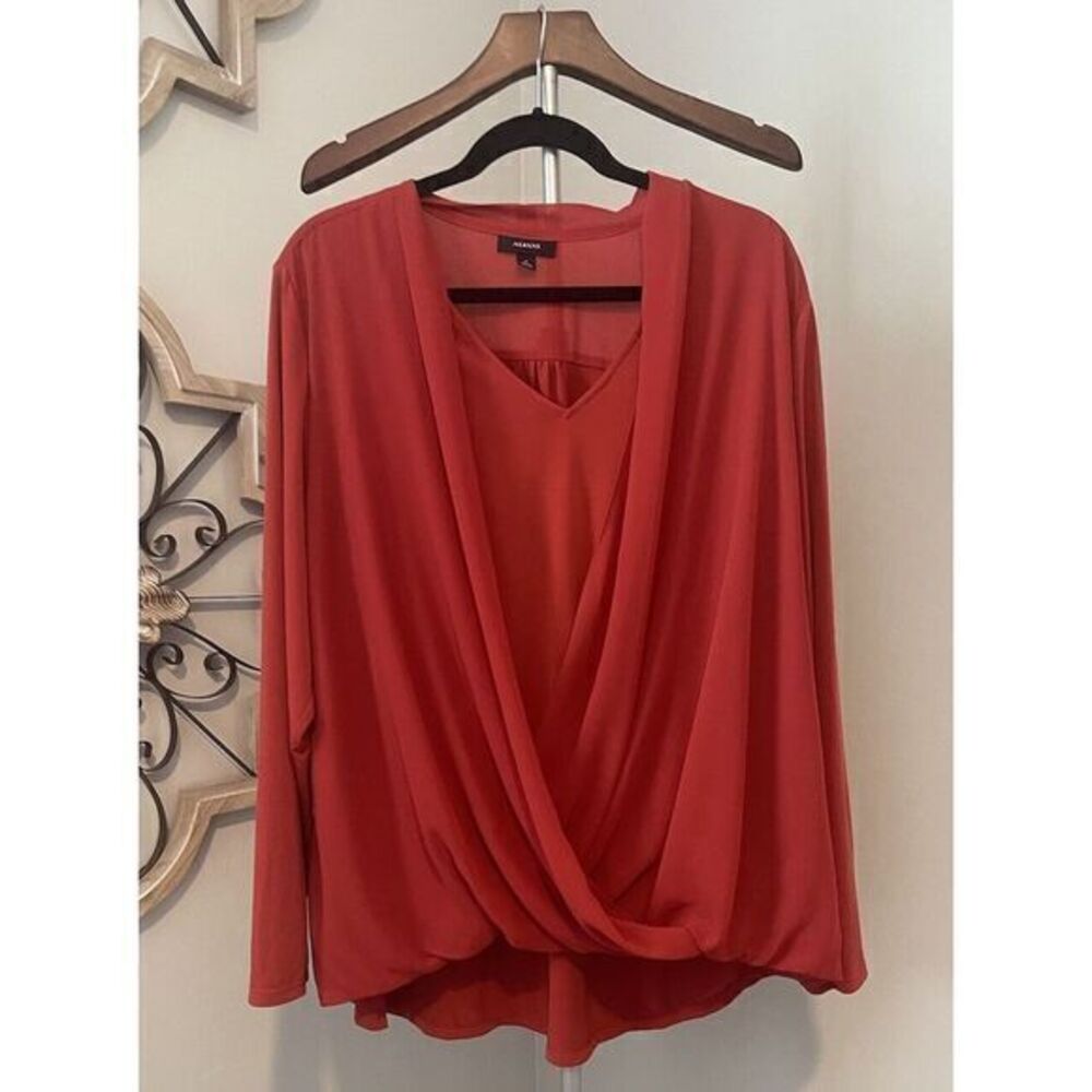 Alfani Faux Wrap Burnt‎ Orange Faux Wrap Layer Blouse Top Women's 3X